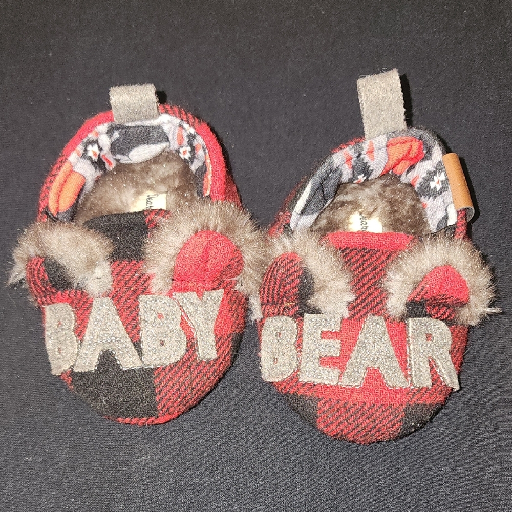 Dearfoams Red Plaid Baby Bear Slippers
